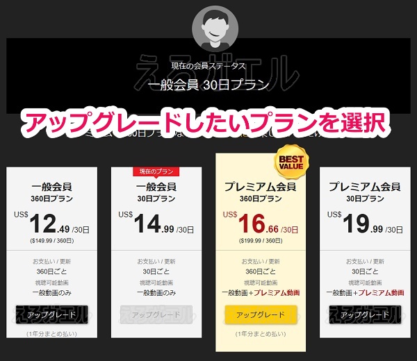 hey動画月額見放題プランのアップグレード手順4