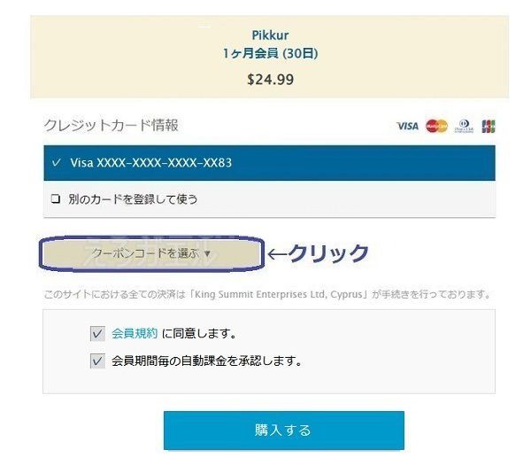 pikkurに10ドル割引で入会する手順3
