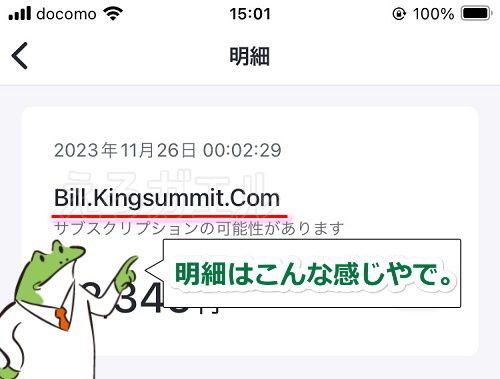 pikkurにバンドルカードで入会した時の明細